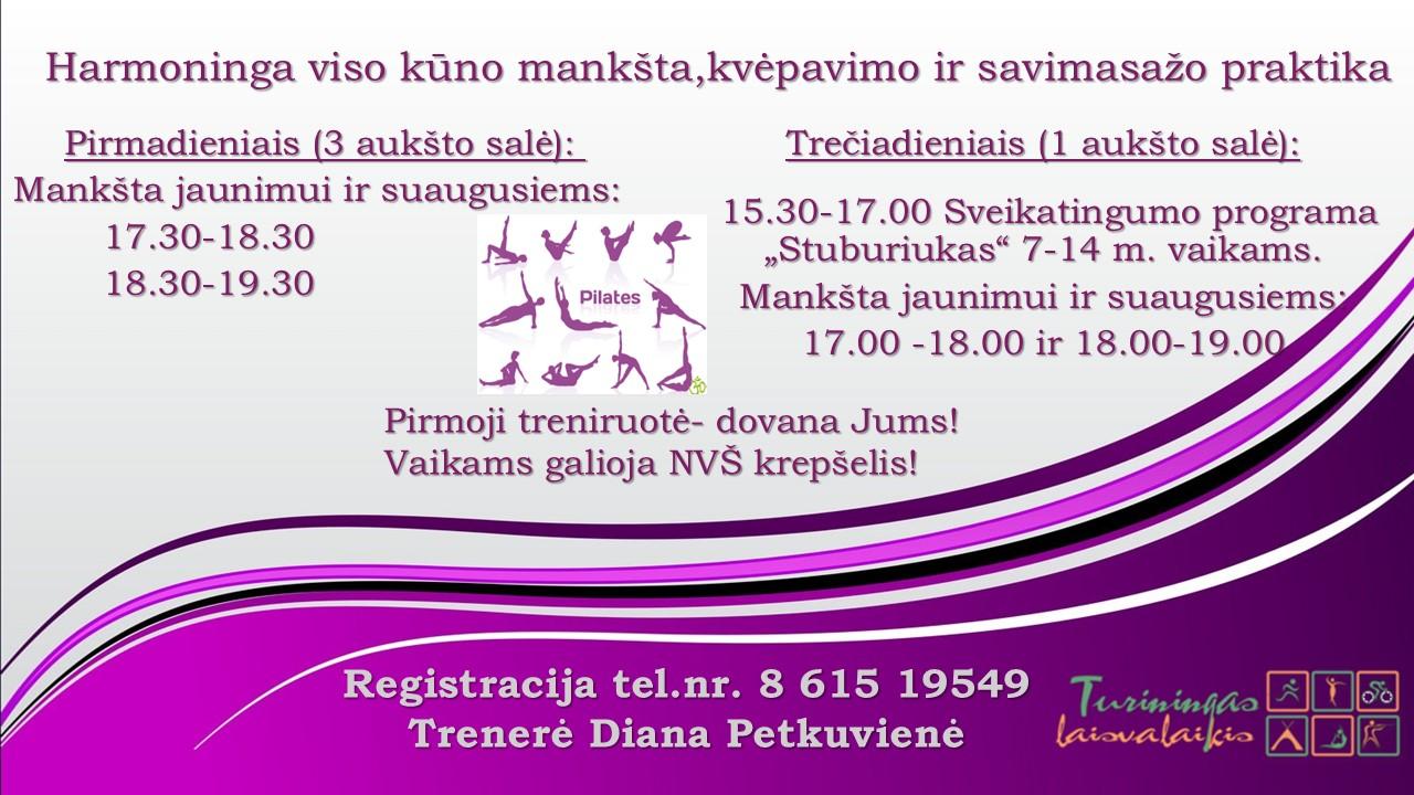 Pilates mankšta, kvėpavimo ir savimasažo praktika suaugusiems