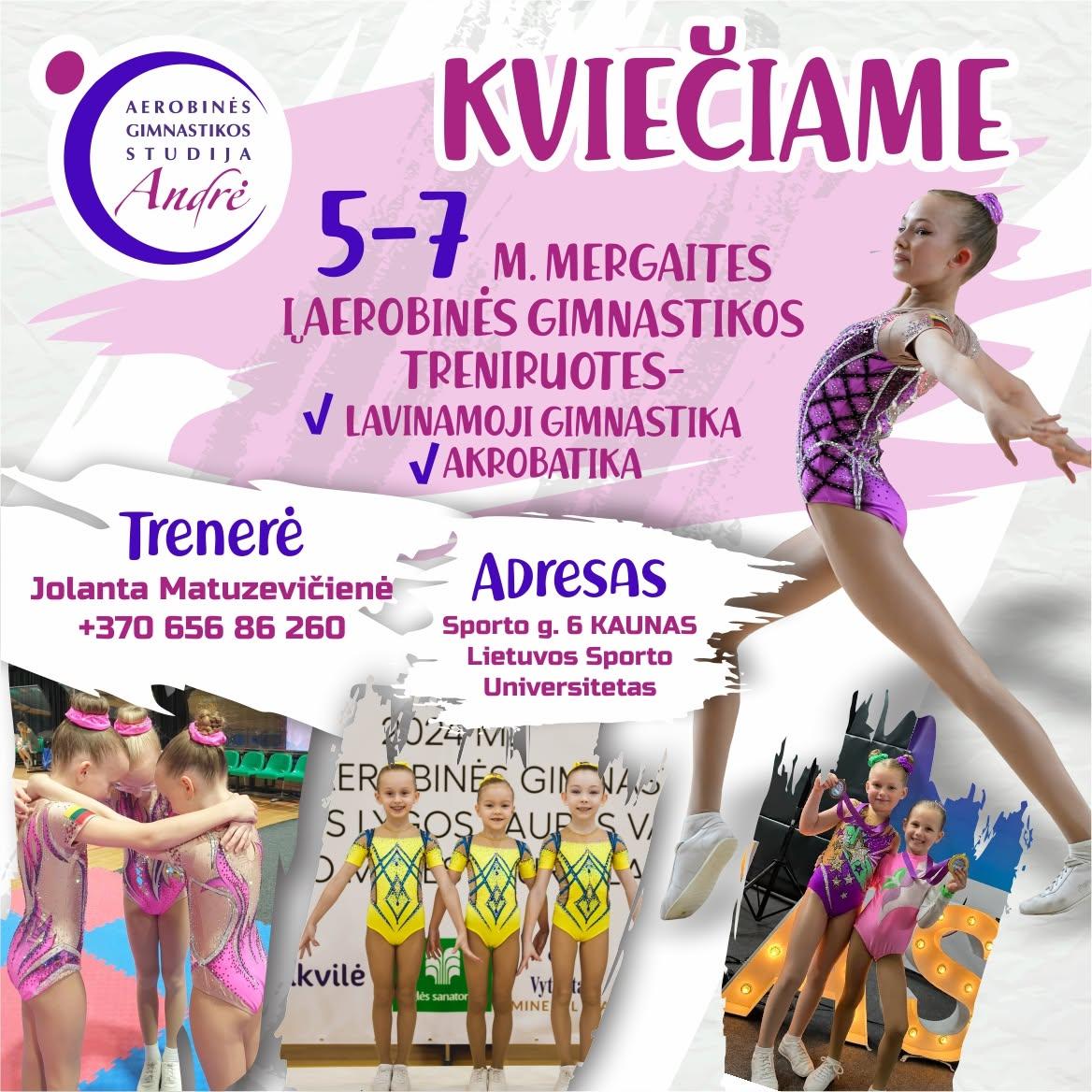 Aerobinės gimnastikos treniruotės mergaitėms 5–7 m.