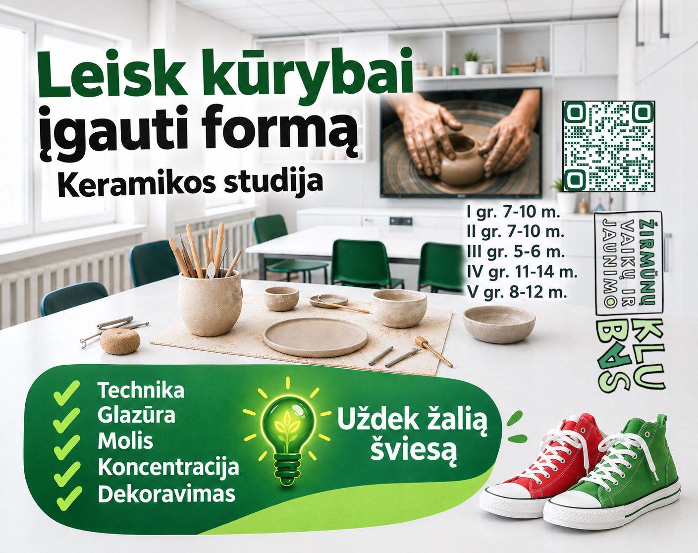 Keramika II gr. (7-10m.) Pirm 15:20- 16:05.